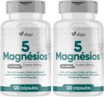 5 Magnésios – Fórmula Completa com Óxido, Sulfato, Taurato, Bisglicinato e Malato – Alta Absorção – 120 Cápsulas kit com 2 Frascos