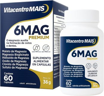 6 Mag Premium 6 Tipos De Magnésio Alta Absorção 60 Cápsulas