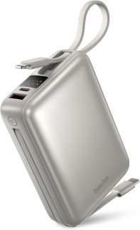 Basike Carregador Portátil, Power Bank 20000mAh com Cabos Integrados, Carregamento Rápido 22.5W(MAX), Compacto, Led Indicador de Bateria para iPhone/Samsung/Huawei/Xiaomi (Prata)