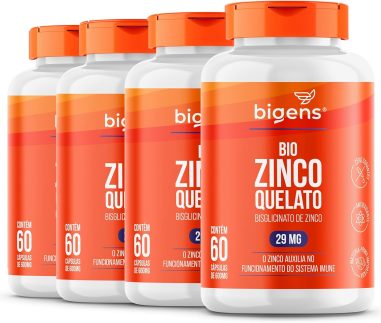Bio Zinco Quelato 29mg Quelado, Bigens, 60 cápsulas (Kit 4)