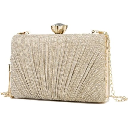 Bolsa Clutch Festa Feminina Dourada Superfície Poliéster Mão Ombro Transversal Com Correntes Removíveis