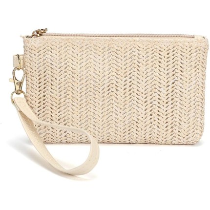 Bolsa clutch feminina de palha de verão para praia com zíper
