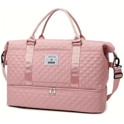 Bolsa de Viagem Esportiva Feminina, Grande Capacidade, Compartimento com Zíper, Azul Marinho (ROSA)
