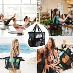 Bolsa de praia de malha extragrande, bolsa dobrável leve com vários bolsos para viagem à praia em família, piscina, viagem, preta - Imagem 2