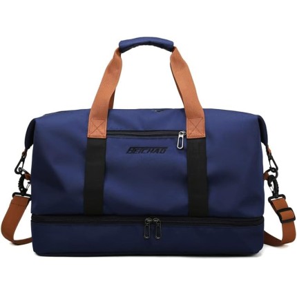 Bolsa de viagem portátil bolsa de bagagem de viagem de curta distância de grande capacidade leve separação seca e molhada bolsa de fitness esportiva (Azul marinho)