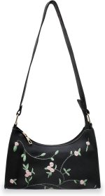 Bolsas de ombro transversais para mulheres, mini bolsas com estampa de bordado floral, bolsa de ombro pequena de poliuretano com fecho de zíper