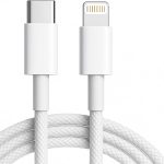 Cabo Carregador Turbo USB-C 1 Metro Trançado De Nylon Branco Compativel Com Iphone 14,13,12,11,X e XR