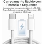 Cabo Carregador Turbo USB-C 1 Metro Trançado De Nylon Branco Compativel Com Iphone 14,13,12,11,X e XR - Imagem 2