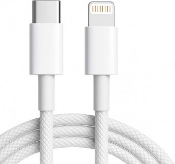 Cabo Carregador Turbo USB-C 2 Metros Trançado De Nylon Branco Compativel Com Iphone 14,13,12,11, X e XR