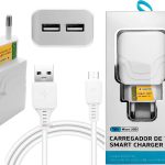 Cabo Micro USB V8 1M e Fonte Carregador de Parede Para Carga Rapida e Transferencia de Dados 5.1A Alta velocidade, Com 2 Saidas USB 25,5W Smart Charger, P/Celular e Dispositivos