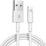Cabo para Carregador Turbo, Compativel c/iPhone 6 7 8 X Xs 11 Se 12 Xr 13 14 Pro Max, Branco, Entrada USB, Reforçado, 1 Metro, Carregamento Rápido e Transferência de Dados