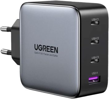 Carregador Parede Usb A/C 100W + Cabo 1.5M Preto, Carregamento Rápido, Ampla Compatibilidade