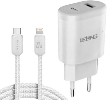 Carregador Rapido Lelong compatível Celulares IOS USB-C Lightning iPhone 7 8 9 X XR 11 12 13 e iPhone 14