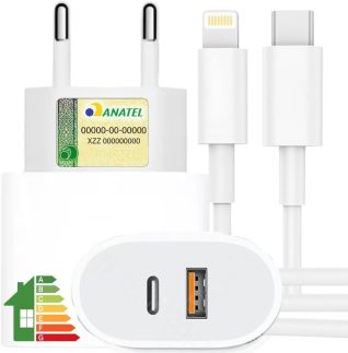 Carregador Turbo 40w Para iPhone, Cabo+Fonte Entrada Dupla Carregador Rápido, Compatível c/iPhone X Xr SE 11 12 13 14 Excellence Premium Duo.