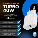 Carregador Turbo 40w Para iPhone, Cabo+Fonte Entrada Dupla Carregador Rápido, Compatível c/iPhone X Xr SE 11 12 13 14 Excellence Premium Duo. - Imagem 2