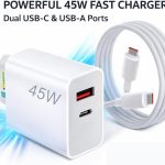 Carregador Turbo Compativel iPhone 15 e Galaxy IOS/Android, 45W Fonte Entrada Tipo-C e USB + Cabo USB-C Fast Charge - Premium® 1 ano Garantia