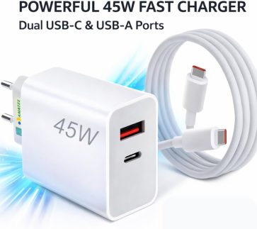 Carregador Turbo Compativel iPhone 15 e Galaxy IOS/Android, 45W Fonte Entrada Tipo-C e USB + Cabo USB-C Fast Charge - Premium® 1 ano Garantia