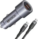 Carregador Veicular Premium Turbo 60W Combinado de Duas Saídas USB-C Acompanha Cabo Dual Tipo-C com Carregamento Rápido