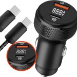 Carregador Veicular Universal Rápido para Carro Automóvel 60W Turbo Power com 2 Entradas USB + Cabo USB-C Incluso Carregamento Ultra Rápido para Celulares, Tablets e Dispositivos Eletrônicos - Premium