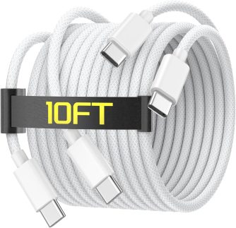[Certificado MFi] Cabo de carregamento USB C para USB C de 3,5 m para iPhone 16/16 Plus/16 Pro/16 Pro Max/15/15 Plus/15 Pro/15 Pro Max/Galaxy/Pixel, pacote com 2 cabos de carregador 60W tecido para