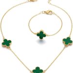 Choker Gargantilha e Pulseira Kit Trevo de Quatro Folhas Folheado Ouro 18K Joia Feminina Elegante Delicada