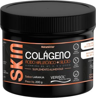 Colágeno Verisol + Hialurônico + Silicio Vitamina B6 B7 C E e Zinco 200g Sabor Laranja