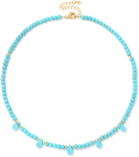 Colar Boho com Contas Azuis, Gargantilha com Pedra Natural de 4mm para Mulheres e Homens/140