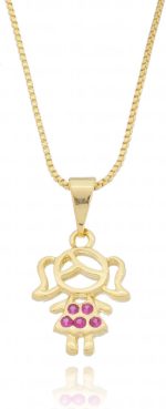 Colar Com 1 Pingente Filha Menina Banhado Em Ouro