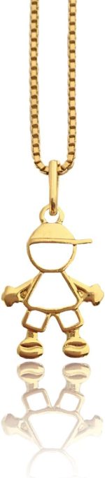 Colar Cordão Corrente Correntinha Gargantilha Feminina e Pingente Filho Menino Banhado a Ouro 18k