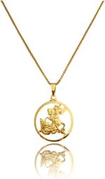 Colar Cordão Corrente Correntinha Gargantilha Feminina e Pingente São Jorge Guerreiro Banhado a Ouro 18k