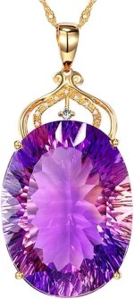 Colar Feminino Luxo "Ametista" – Prata Banhada a Ouro 18K, Pingente de Cristal Ametista e Zircônias – Joia Fina, Elegante e Sofisticada – Acompanha Bolsa de Veludo