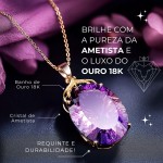 Colar Feminino Luxo "Ametista" – Prata Banhada a Ouro 18K, Pingente de Cristal Ametista e Zircônias – Joia Fina, Elegante e Sofisticada – Acompanha Bolsa de Veludo - Imagem 2