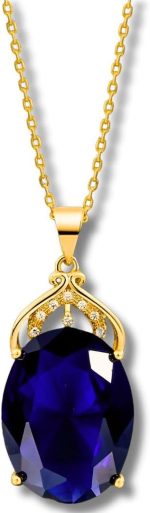 Colar Feminino "Safira" Banhado a Ouro 18k com Cristal de Zircônia – Semijoia Elegante e Sofisticada para Mulheres Refinadas – Corrente Ajustável de 50cm – Acompanha Bolsa de Veludo