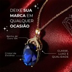 Colar Feminino "Safira" Banhado a Ouro 18k com Cristal de Zircônia – Semijoia Elegante e Sofisticada para Mulheres Refinadas – Corrente Ajustável de 50cm – Acompanha Bolsa de Veludo - Imagem 2