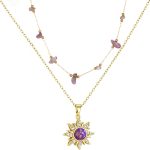 Colar Rapunzel feminino sol dourado gargantilha em camadas ametista cristal roxo colar delicado acessórios de fantasia Rapunzel
