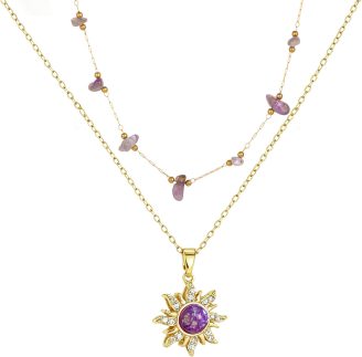 Colar Rapunzel feminino sol dourado gargantilha em camadas ametista cristal roxo colar delicado acessórios de fantasia Rapunzel
