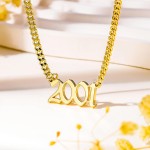 Colar de aniversário feminino exclusivo - Colar gargantilha de corrente banhada a ouro 14K com vários estilos, colar de pingente personalizado com número retrô de ano de nascimento, presentes - Imagem 2