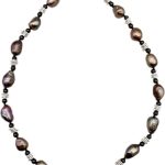 Colar de ônix preto de 4 mm colar de pérolas barrocas para mulheres meninas clássico casual gargantilha joias 45,7 cm, Pérola, Ônix