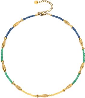 Colar feminino Boho com contas de peixe do oceano, pingente de peixe dourado, ajustável, joia de verão com aço inoxidável