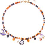 Colar feminino com contas de Halloween, decoração de gargantilha de festa de Halloween para mulheres, colar gótico com pingente