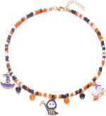 Colar feminino com contas de Halloween, decoração de gargantilha de festa de Halloween para mulheres, colar gótico com pingente