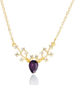 Colar feminino com pingente de chifre de veado de strass, fofo, animal, zircônia cúbica, cristal, rena, gargantilha de alce, corrente de pingente de cabeça de alce, Natal, festivo, festa de