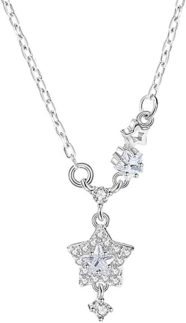 Colar feminino com pingente de estrela de zircônia cúbica brilhante, strass e cinco pontas, colar gargantilha ajustável de Natal, Small, Aço inoxidável, Sem Pedra Preciosa