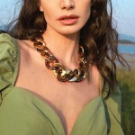 Colar gargantilha de corrente grossa moderna para mulheres, colar grande de contas de acrílico, colar grande da moda, vintage, punk boho fashion, colar de resina, leve, feito à mão, joias presentes - Imagem 2