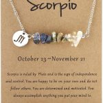Colar gargantilha de signo do zodíaco de pedra natural com cartões de desejos. Para mulheres, presentes de aniversário de horóscopo, 12 pedras preciosas de cura de constelações, colar de astrologia de