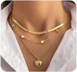 Colar gargantilha feminina com contas de coração dourado em camadas, espinha de peixe, pingente de amor, colar de espinha de peixe empilhável, dia dos namorados, acessórios para banquete