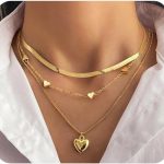 Colar gargantilha feminina com contas de coração dourado em camadas, espinha de peixe, pingente de amor, colar de espinha de peixe empilhável, dia dos namorados, acessórios para banquete