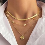 Colar gargantilha feminina com contas de coração dourado em camadas, espinha de peixe, pingente de amor, colar de espinha de peixe empilhável, dia dos namorados, acessórios para banquete - Imagem 2