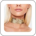 Colar gargantilha larga de malha punk, colares curtos de malha metálica dourada, colares de corrente de lantejoulas de metal, leve e largo, colar de lantejoulas, joias para mulheres