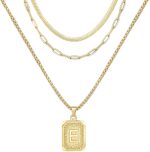Colares femininos banhados a ouro 14K em camadas - Colar gargantilha de cobra, corrente de clipe de papel, joia delicada, inicial A-Z em camadas